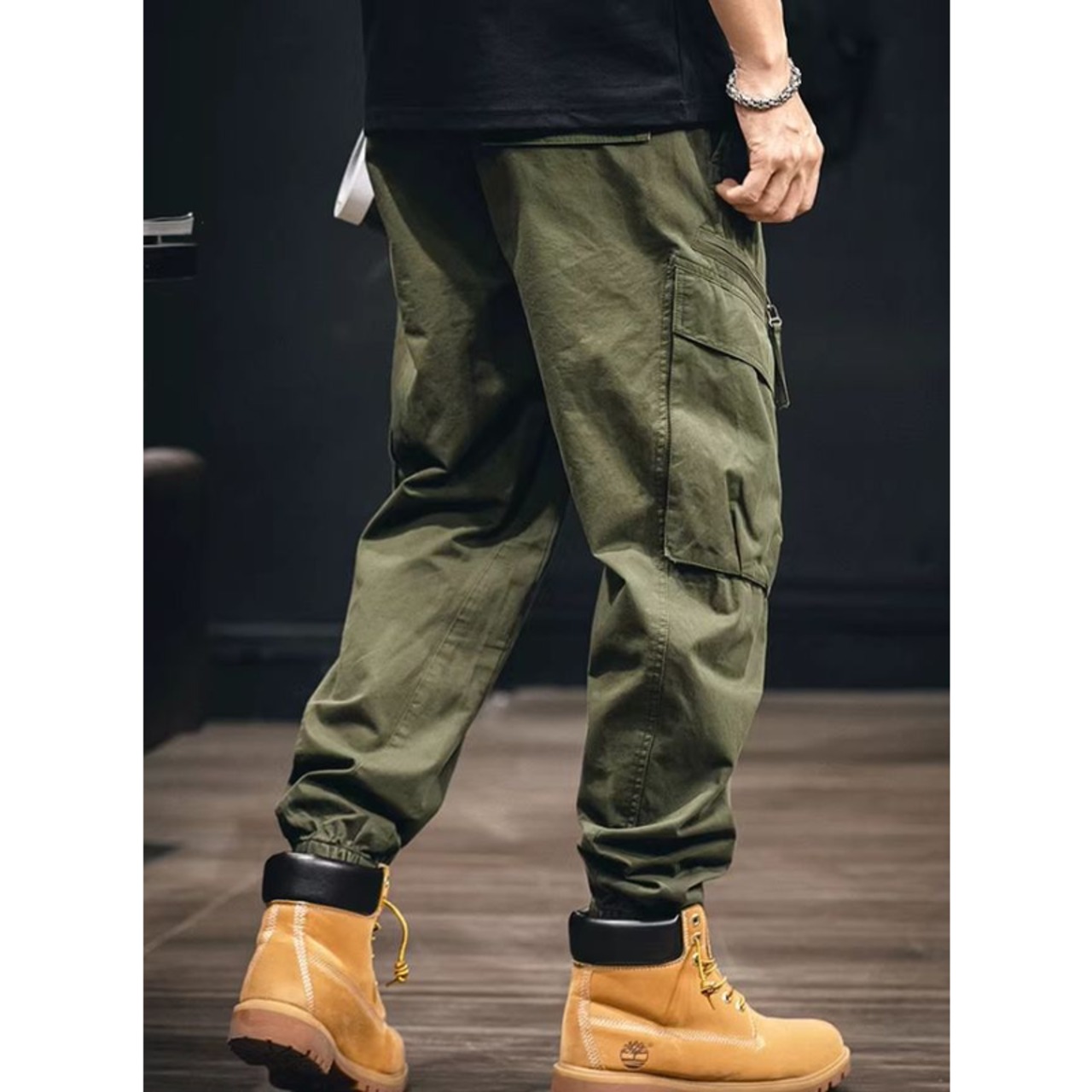 Tapered silhouette drawcord waist elastic cargo pants ◇3color H0337