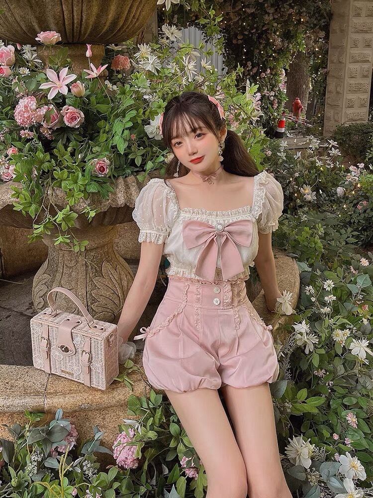 トップス】ブラウス オフショルダー リボン ガーリー ロリータ 姫