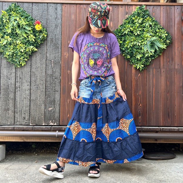 リメイクデニムティアードアフリカンb