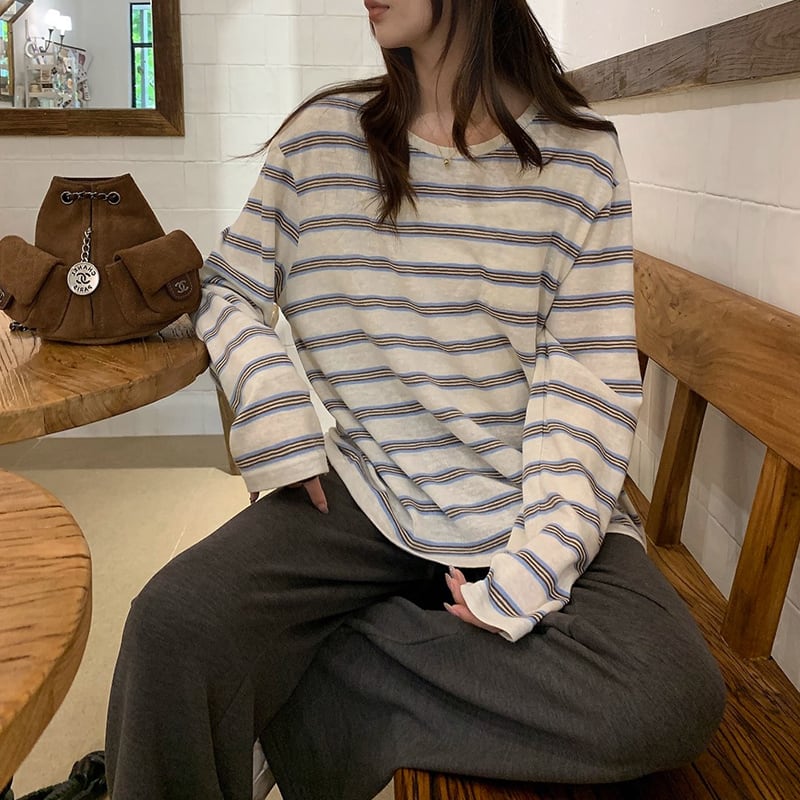 ボーダー柄 長袖 ヒップ丈 Tシャツ 2color ATO0022