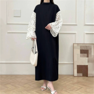 【送料無料】 ロングドレス 2色 ワンピース 衣装 ひざ丈 ミモレ 長袖 フレア袖 ハイネック Aライン フレア レース 異素材切り替え ドッキング エレガント 可愛い 大人可愛い きれいめ シンプル カジュアル シック コンサバ 華やか 大人 上品 おしゃれ お洒落 主役級 こなれ感 高見え 高級感 フェミニン 無地 秋 冬 20代 30代 40代 レディース 女性用 お出かけ 女子会 お呼ばれ 休日 お茶会 入学式 入園式 結婚式 二次会 パーティ 演奏会 着回し 普段使い フォーマル 垢抜け 存在感