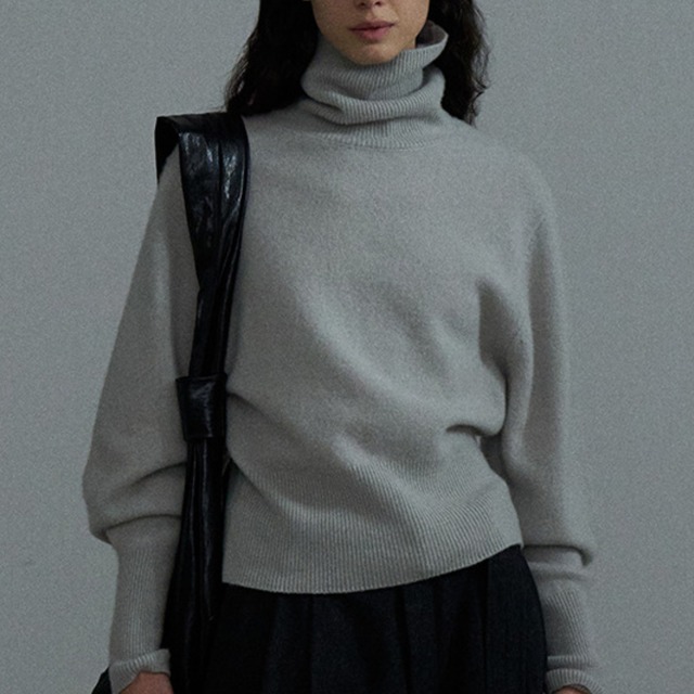 Ribbed long cuffs turtleneck wool sweater   G844