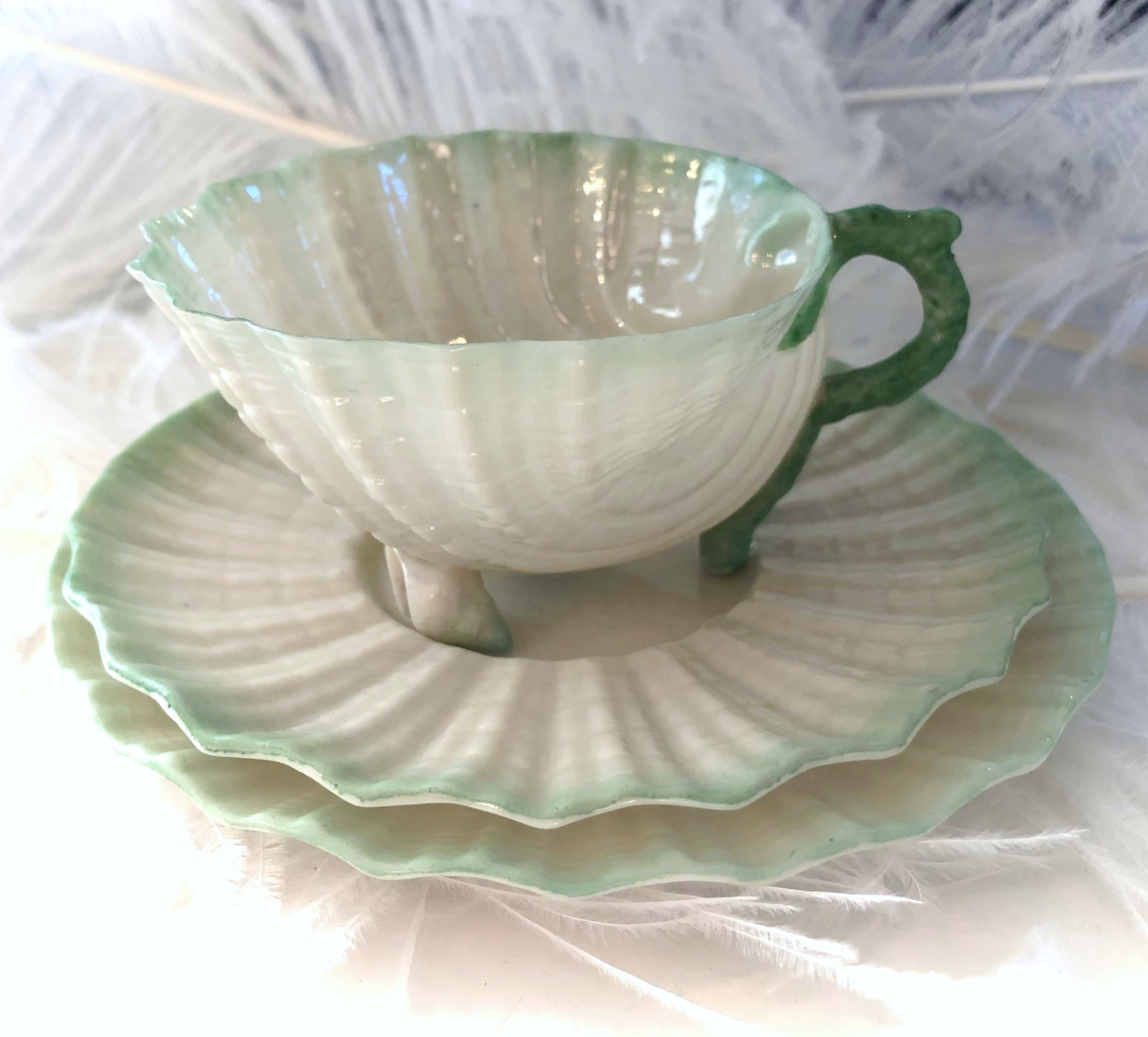 belleek ベリーク ネプチューン カップ＆ソーサー&プレートgreen