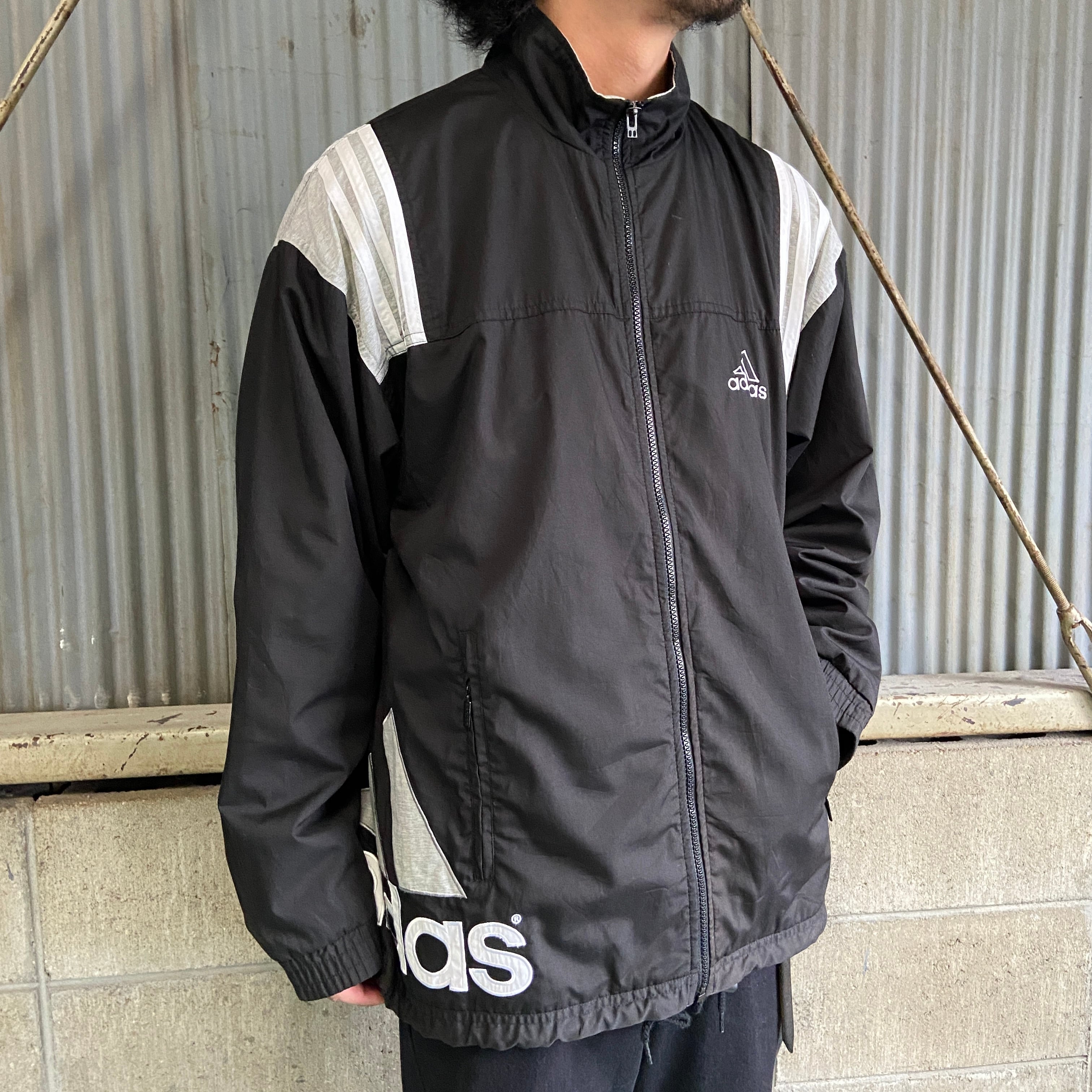 90s アディダス adidas バックロゴ ウィンドブレーカー L ブラック