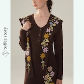【2color】Vネックワンピ&ショールの刺繍セット 《Y0419》
