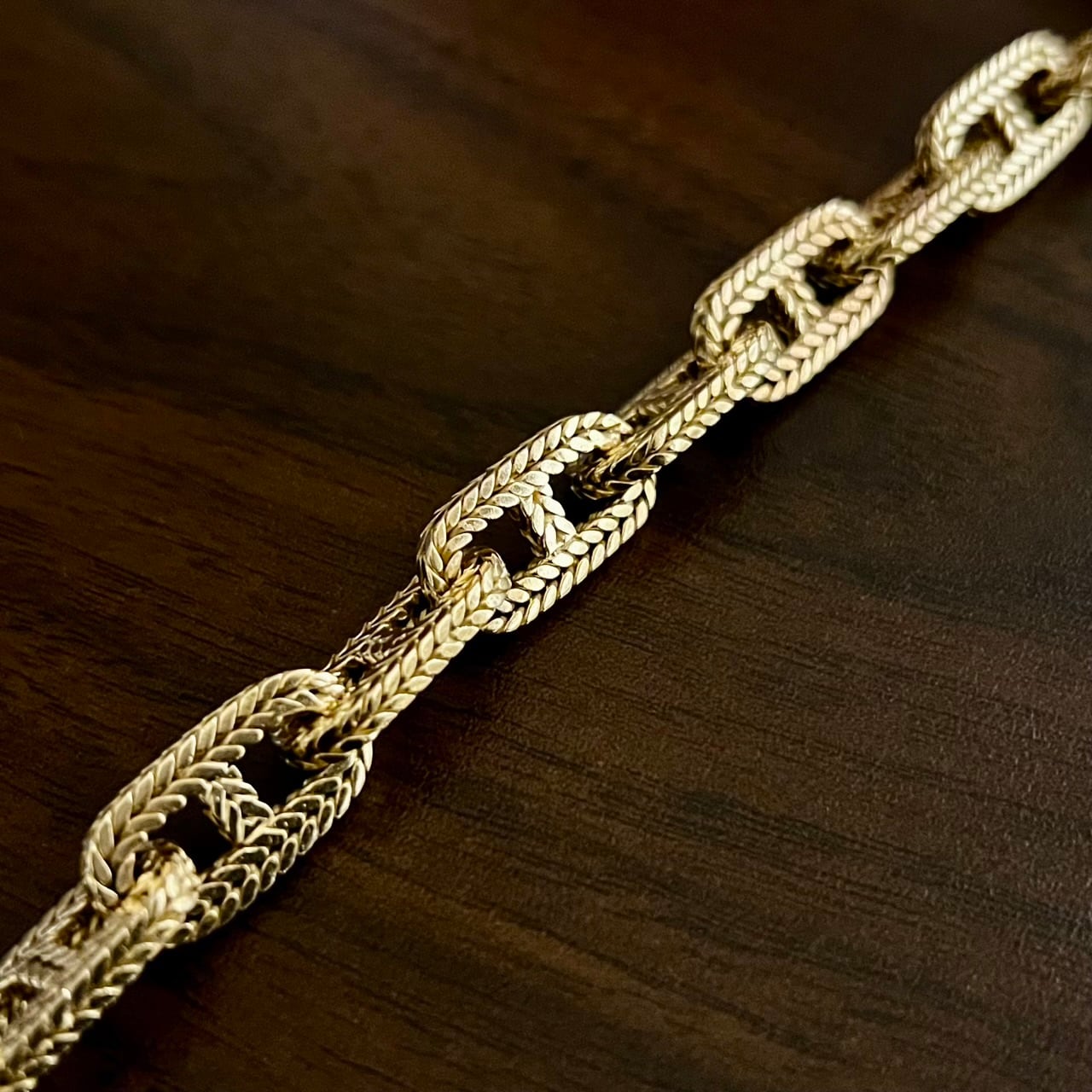 ◇VINTAGE HERMES Chaine d'Ancre Tressée Bracelet TGM 11 Links 18K