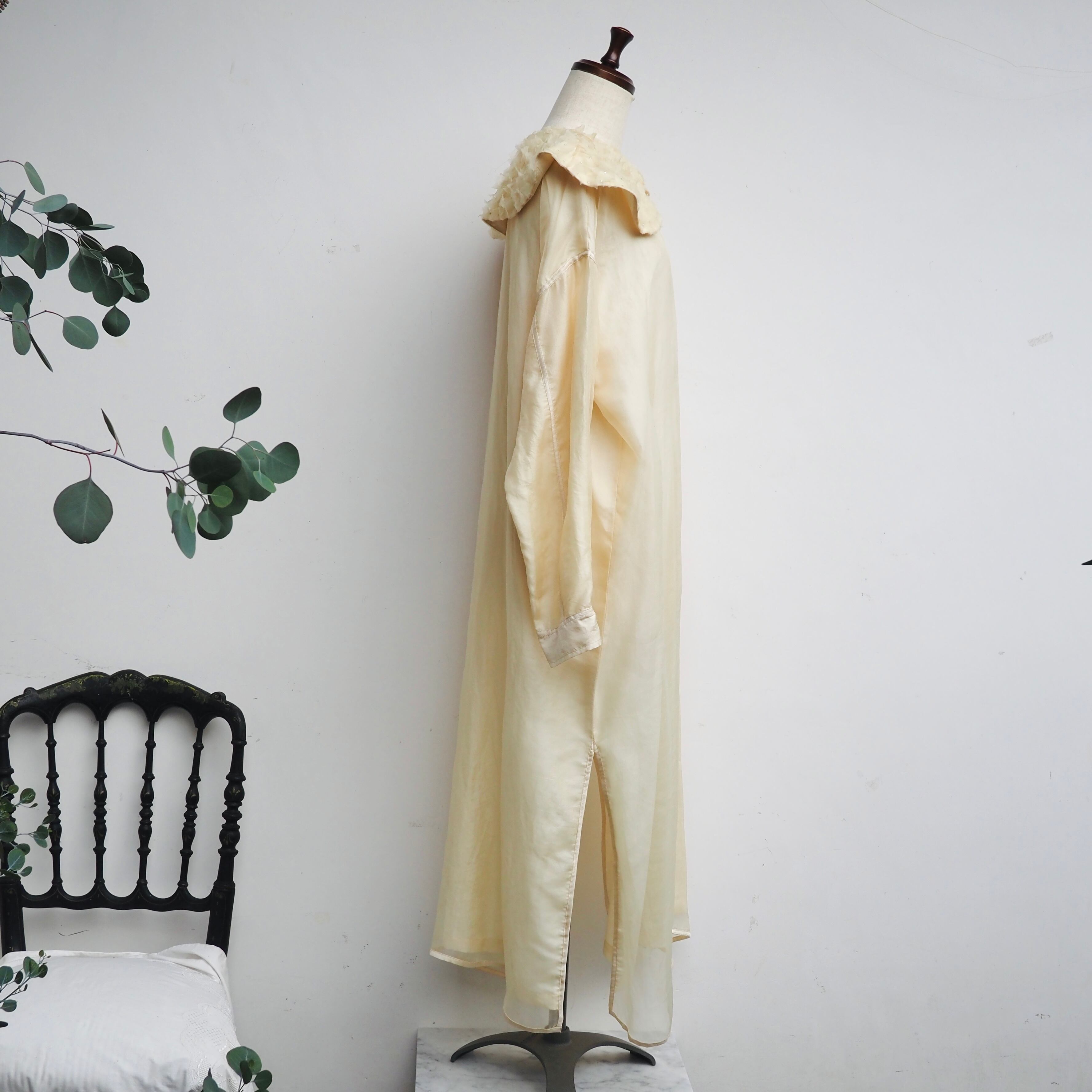BUNON/Flower Layered Silk one piece coat/シルクワンピースコート