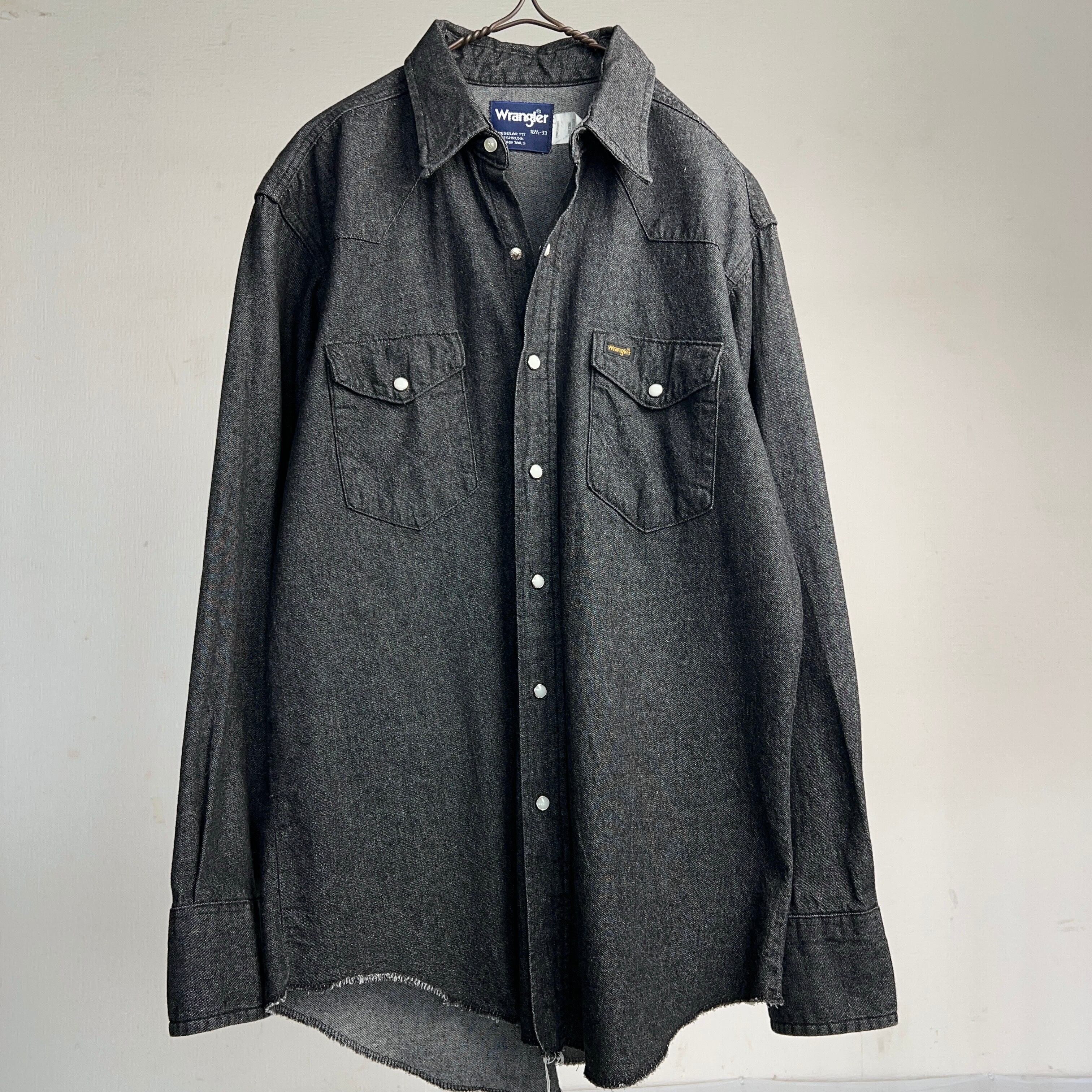 1980's Wrangler 70127BK BLACK DENIM WESTERN SHIRT 80年代