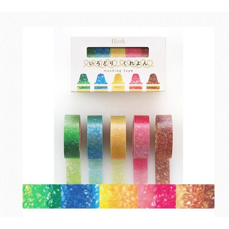Rink マスキングテープ いろどりくれよん 5色セット ちぎり絵 ｲﾗｽﾄ Omokokoro