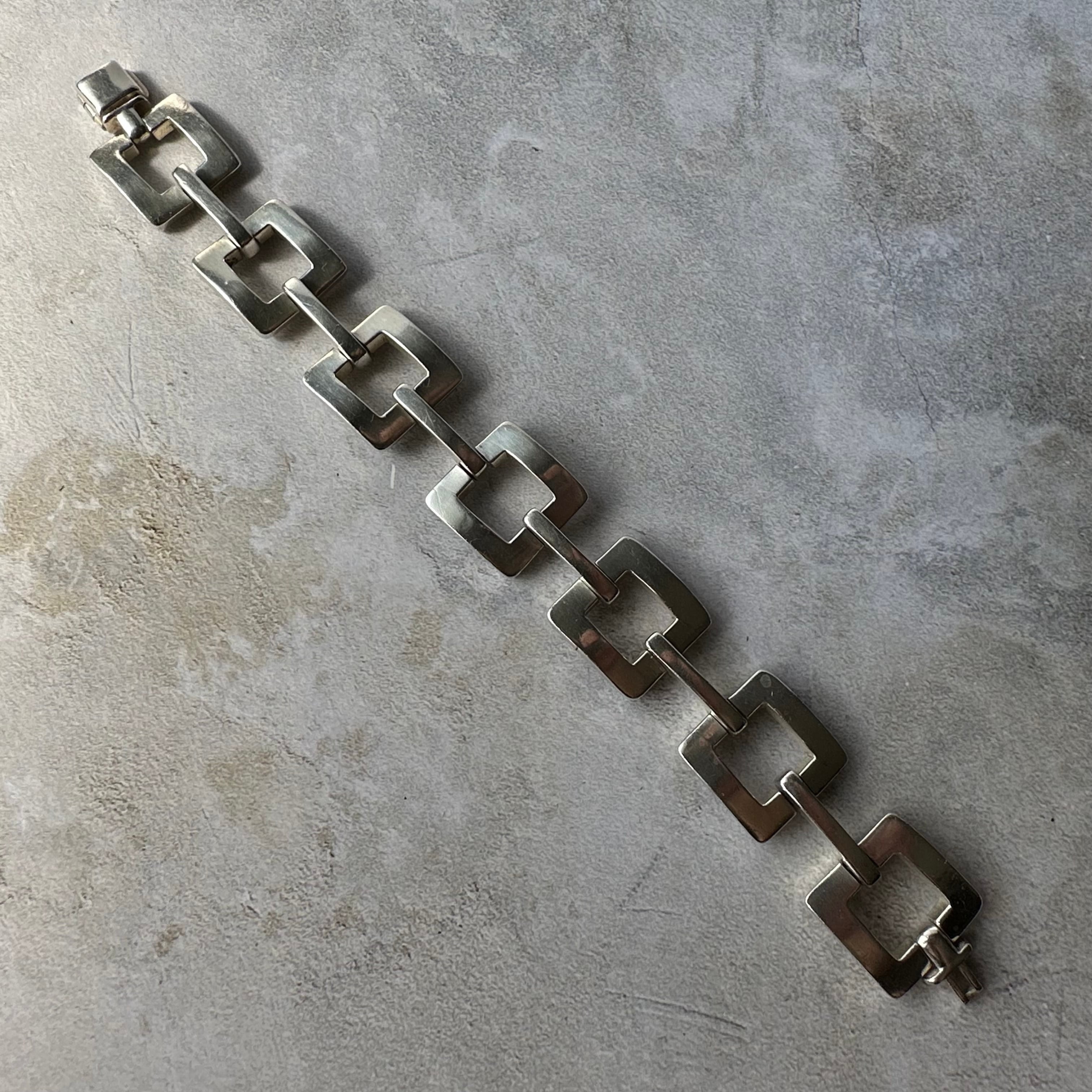 Vintage Heavy Square Link Bracelet Silver925 Made in Mexico