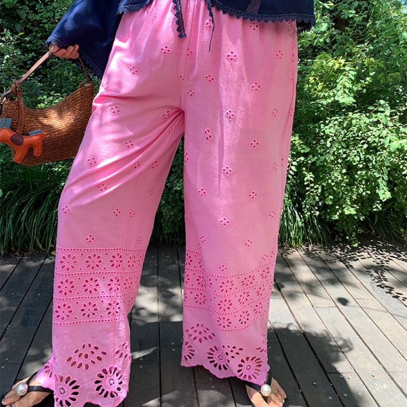 Scallop hem eyelet wide pants 00465