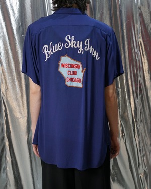 1950's vintage rayon bowling shirt "NAVY"