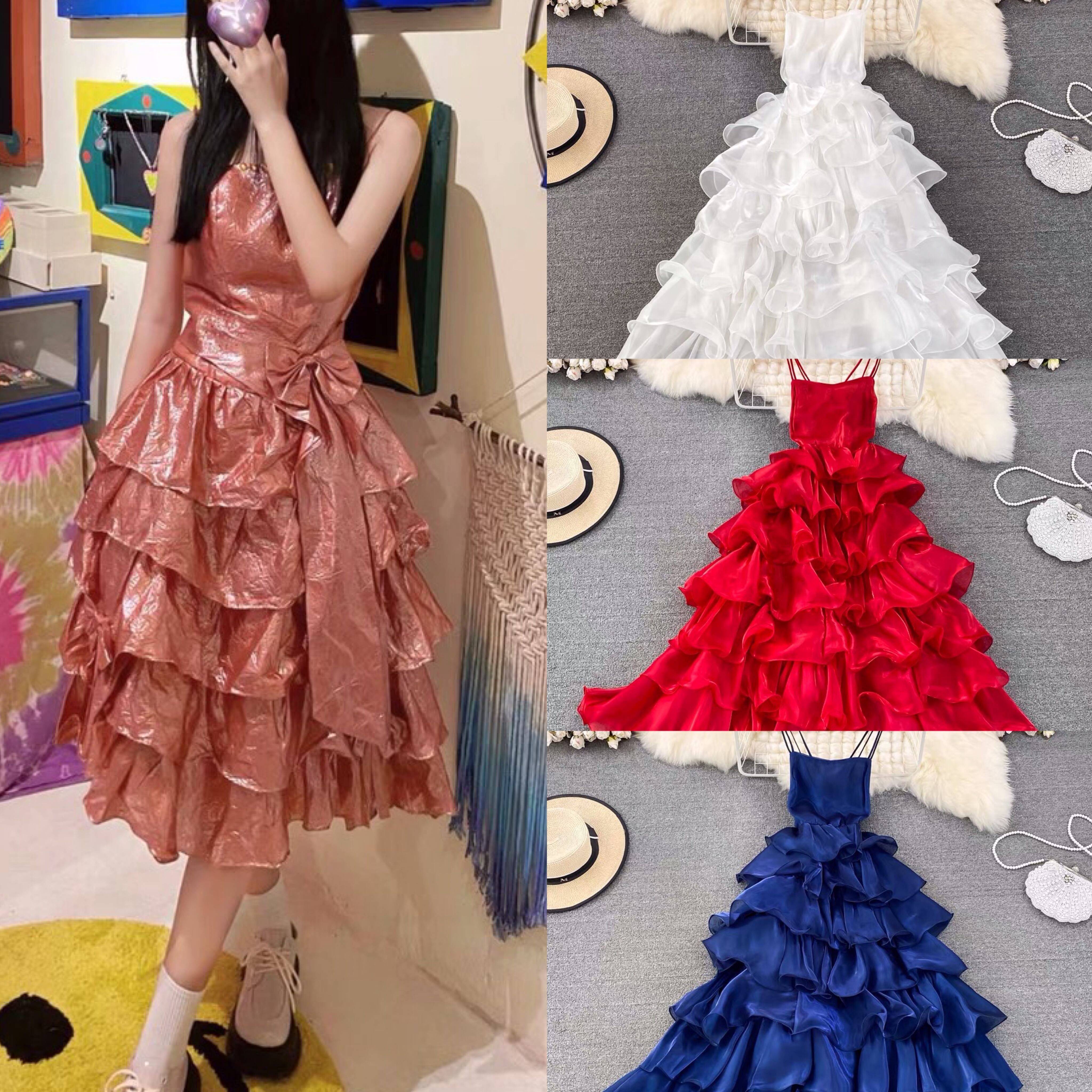ワンピース 赤 シンプル キャミソール ワンピース オフショルダー