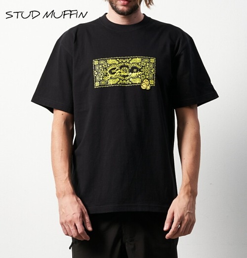 STUD MUFFIN スタッドマフィン コットン天竺 バンダナ 発泡 キューブ プリント 半袖 Tシャツ メンズ トップス ブラック 314-02572