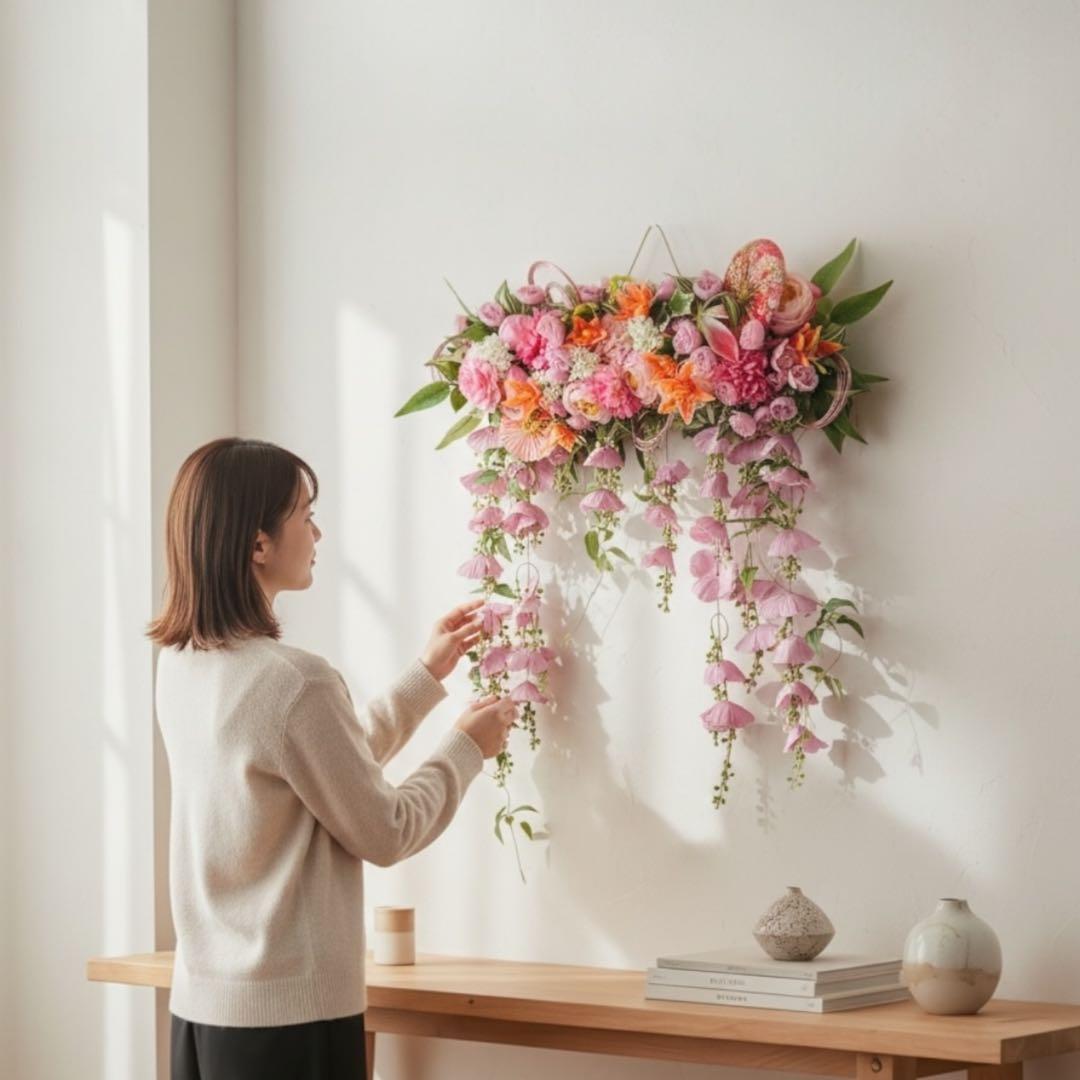 流木×華やか迎春ウォールリース｜ボタンと芍薬の特大お正月飾り｜玄関