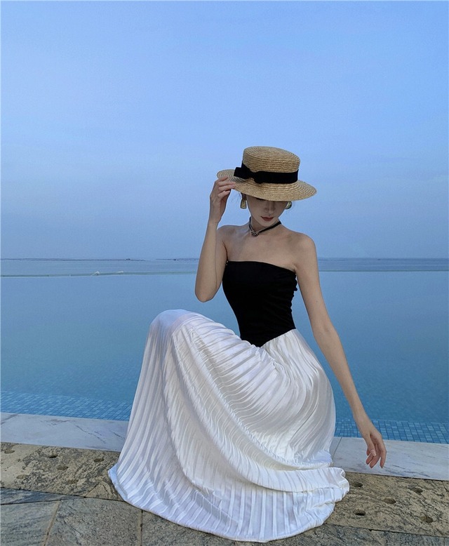 送料無料】 ワンショルダーチューブトップドレス女性の夏のフランスの  