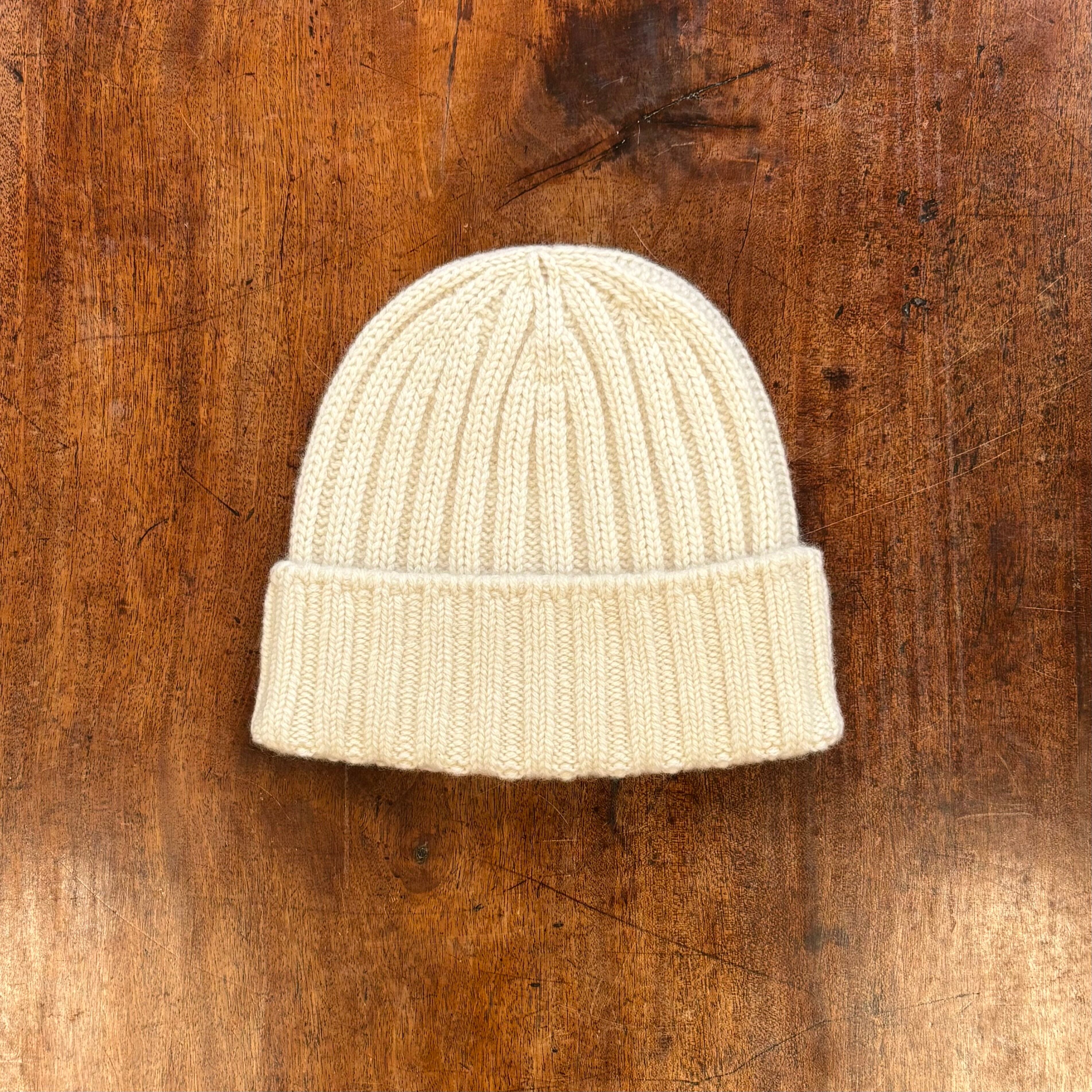 cableami カシミア リブワッチキャップ ホワイト