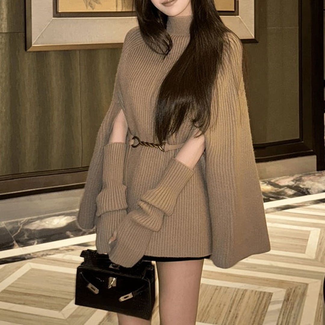 High Neck Knit Cape V847