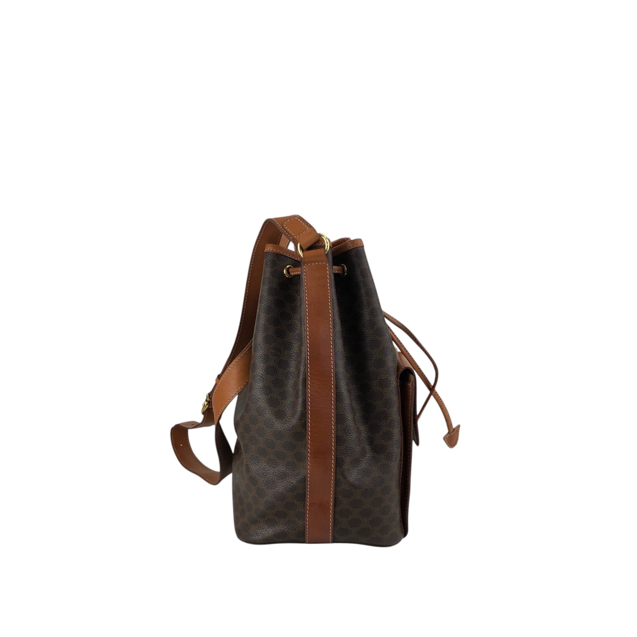 CELINE ビンテージブラウンレザー ローファー　巾着付き CELINE セリーヌ マカダム ショルダーバッグ ブラウン ブラゾン型押し