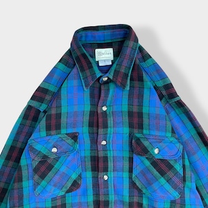 【melton】90s USA製 コットン Flannel Shirt フランネルシャツ ネルシャツ ヘビーネル 長袖 チェック カジュアルシャツ Made In USA L メルトン US古着