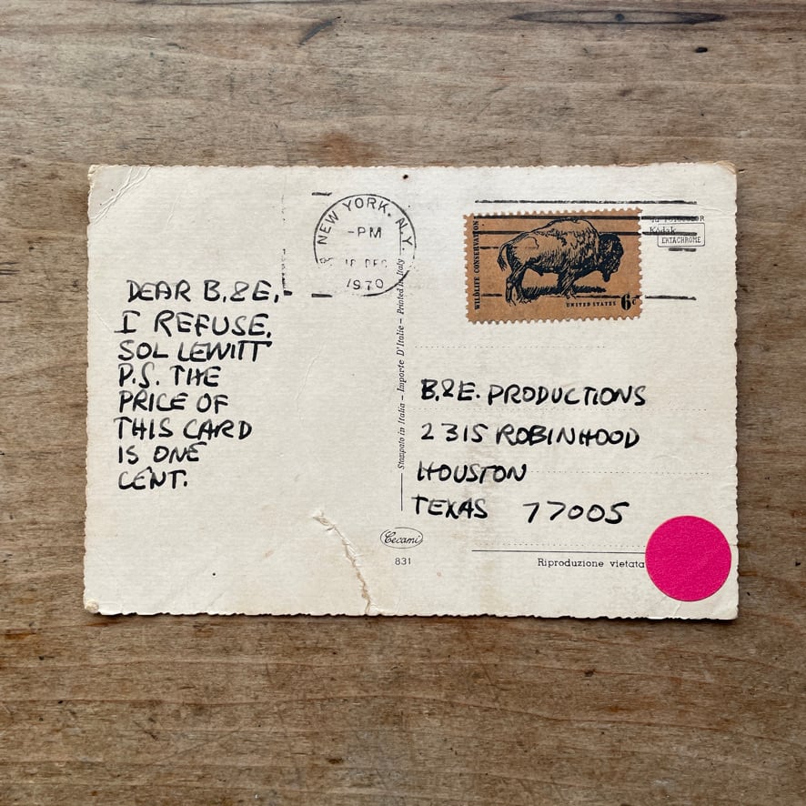 【オートグラフ　郵送されたポストカード】ソル・ルゥイット　Sol Lewit　サイン及び手書きの郵送された葉書  [310195885]