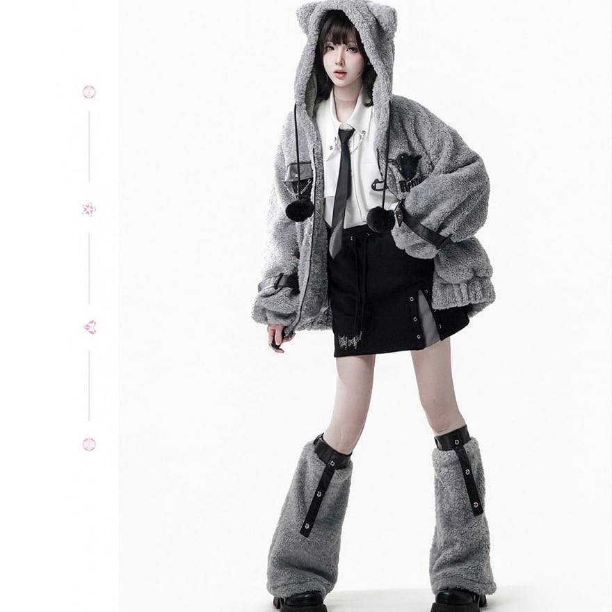 【美品】MAD PUNKS ボア　ジャケット　耳付き あざと可愛い無敵のシルエット！クマ耳ボアジャケットで叶える冬の病