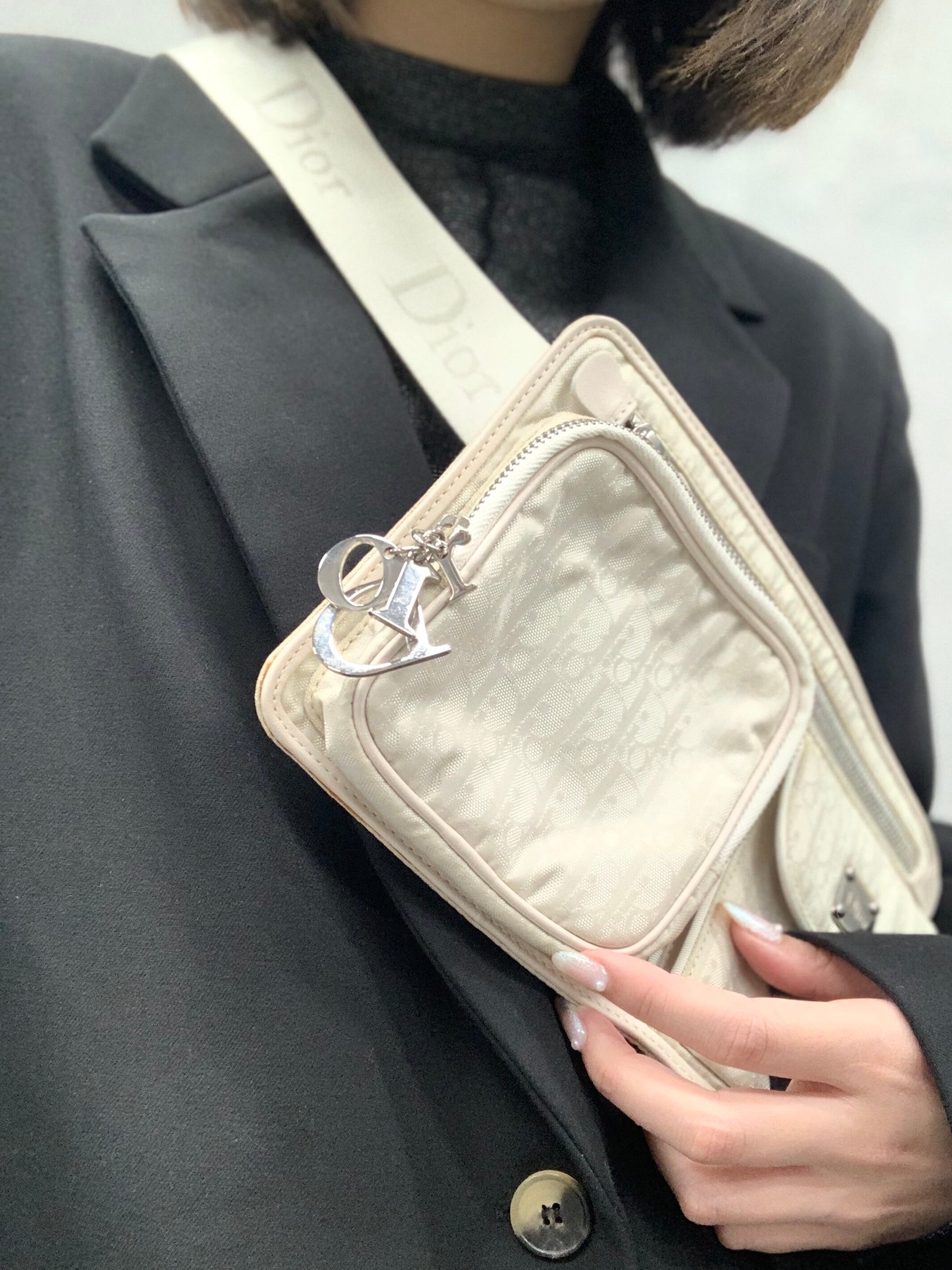 Christian Dior トロッター  ホワイト　レザー ショルダーバッグ