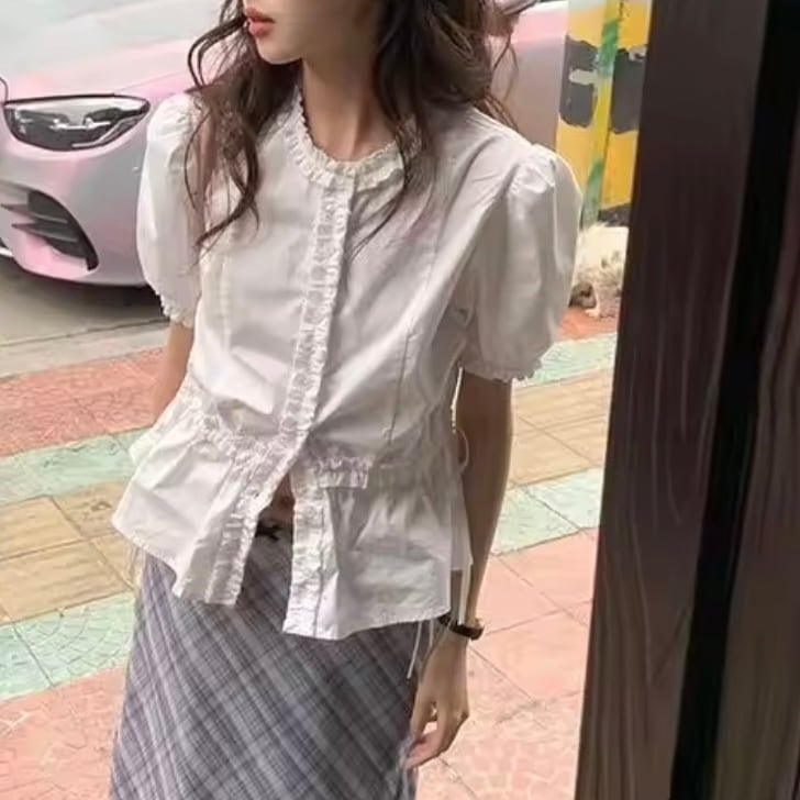 ガーリーフリルパフスリーブシャツ