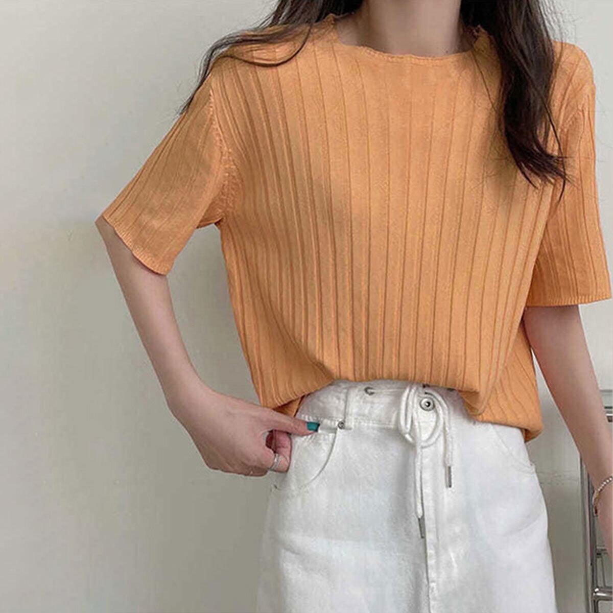 ニット 半袖 トップス レディース 春夏 韓国 きれいめ シンプル 大人 カジュアル リブニット 着回し サマーニット 薄手 オフィスカジュアル 通勤 ビジネス 大人可愛い 大人女子