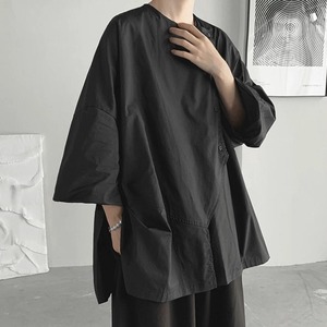 Asymmetric Button Black T-shirt【TR3371】