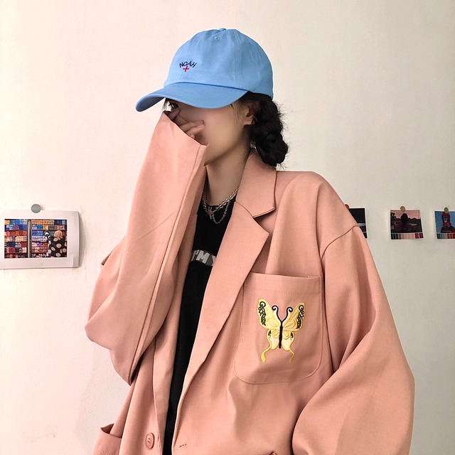 スタイルルーズカジュアルButterflyデザイン ジャケット スプリングトップス レッド ストリート 刺繍 かわいい 春物 ケッペル76629367046