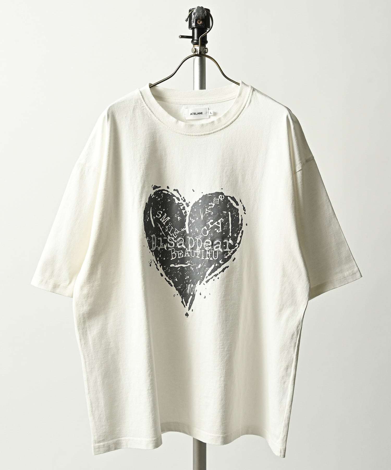 ATELANE 16OE Jersey Pigment Dye - Heart Pattern (OFF) 26A-14052