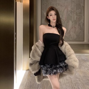 ミニドレス キャバドレス セクシー フレンチ フラワーモチーフ ベアトップ 上品 ボリュームスカート JC2-XHY918088