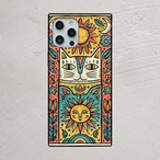 受注生産 iPhoneケース 猫と太陽のサイケ民芸柄｜猫モチーフ PSYF028C