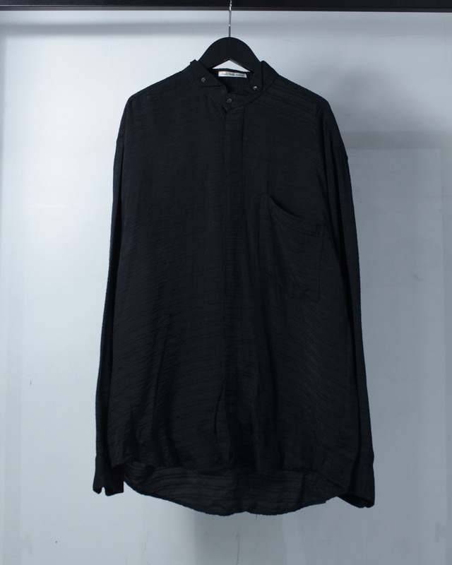 【Caka BLACK】80’s Horizontal Stripe Vintage Loose Band Collar Shirt