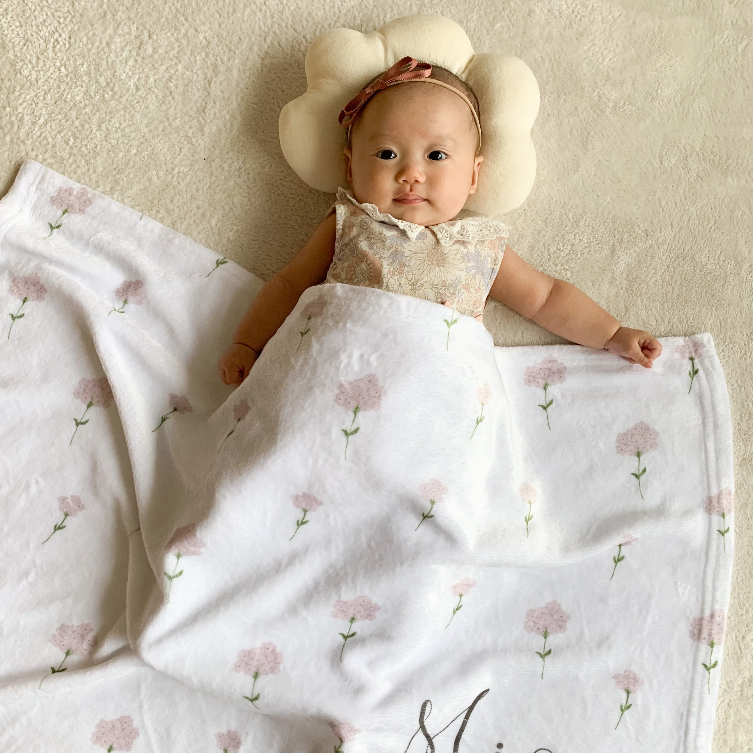 名入れ ブランケット(レースフラワー ) 通年用 出産祝い ギフト