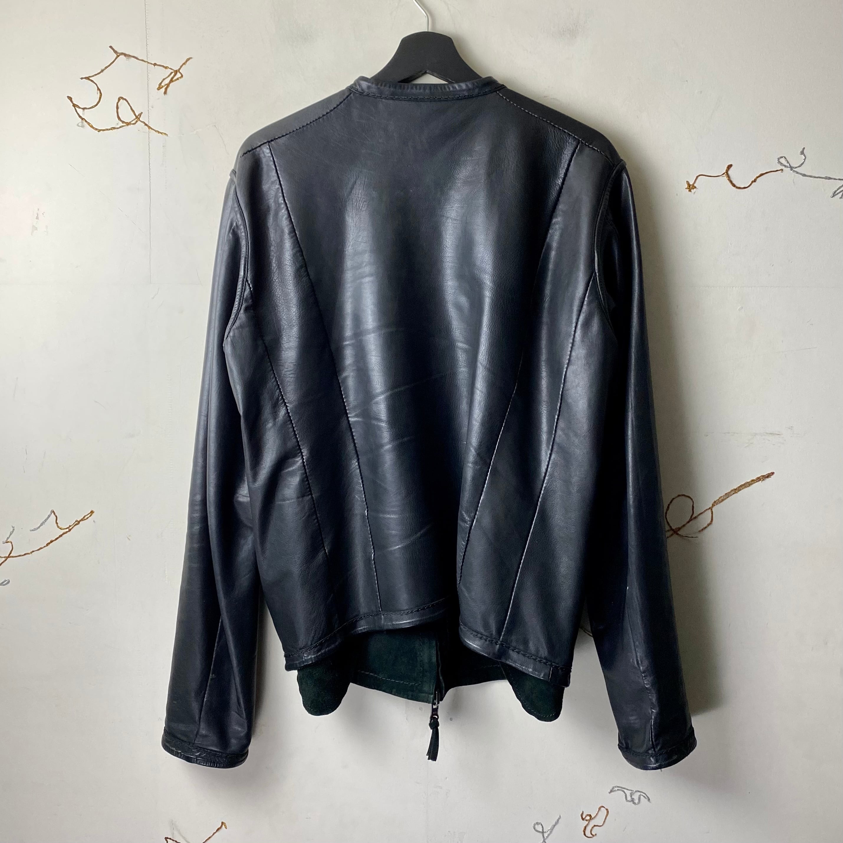EMPORIO ARMANI black leather×suede riders jacket | NOIR ONLINE