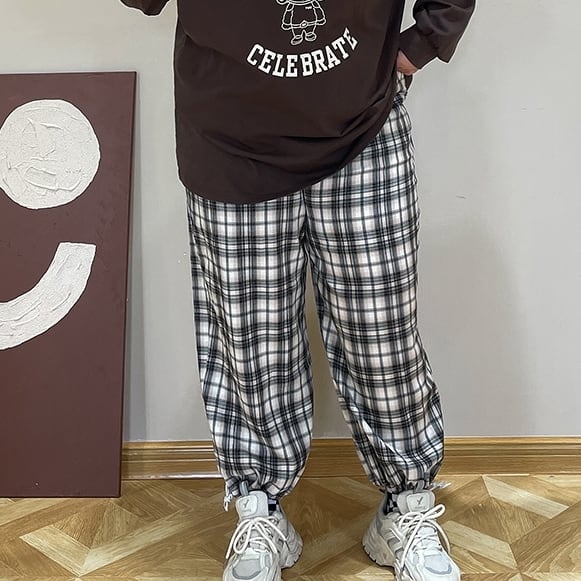 ワイドパンツ チェック 柄パンツ ゆったり ルーズ アメリカン 6XL - 2XL 大きいサイズ レディース ゆったり ルーズ チェック柄