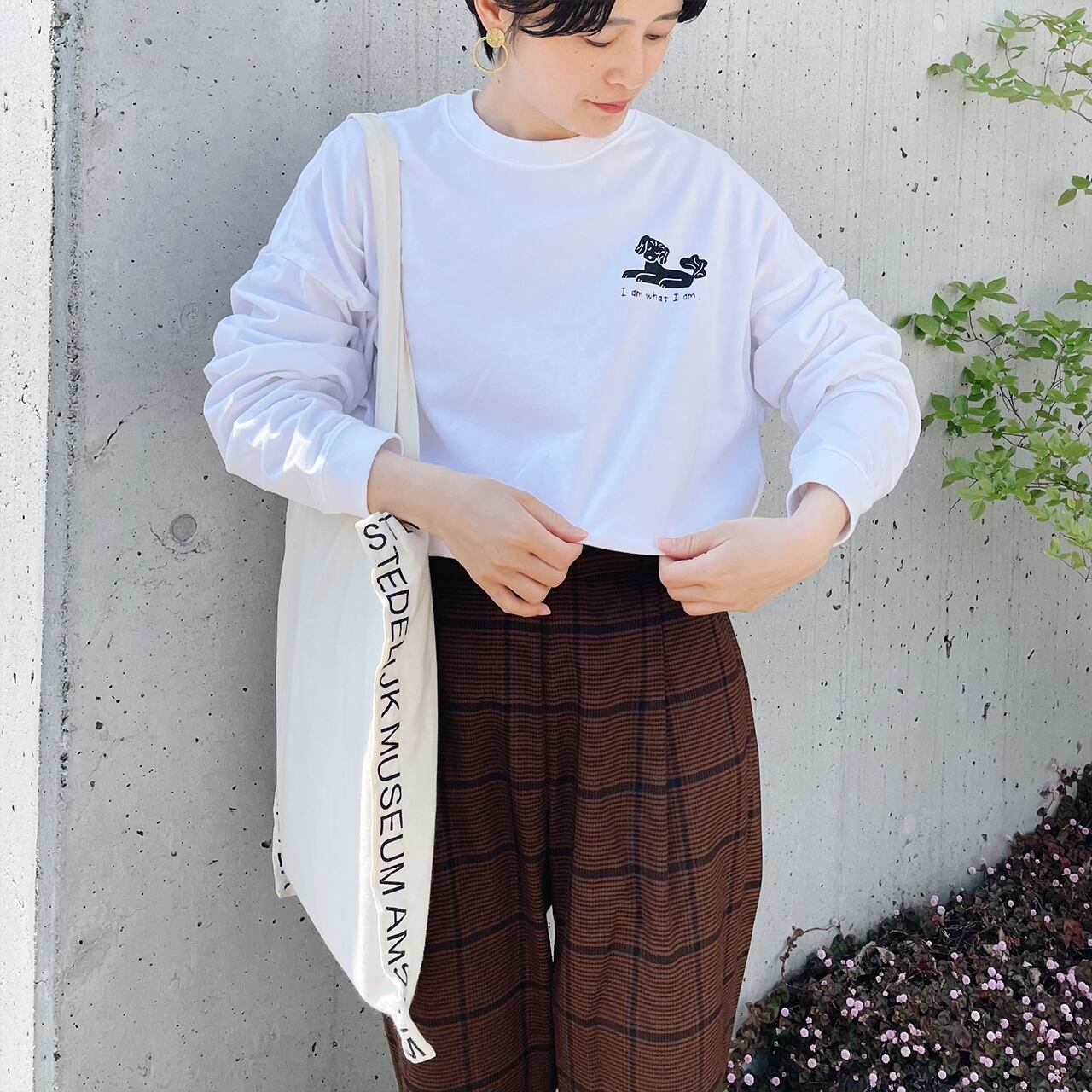 Check tuck tapered pants (brown)