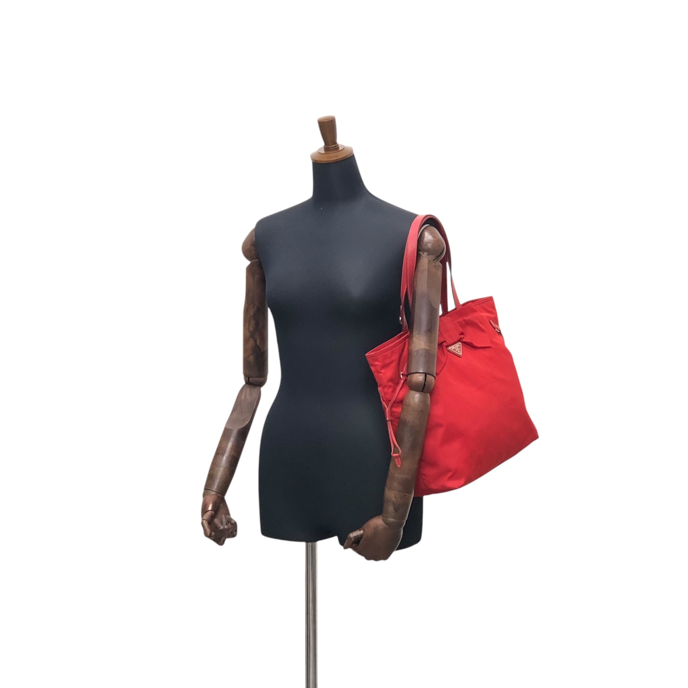 PRADA プラダ トートバッグ レッド トライアングルロゴ リボン