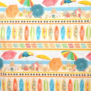 USAコットン BEACH RETREAT 海辺の休日 ボーダー柄/アイボリーマルチカラー　布幅X50cm単位カット