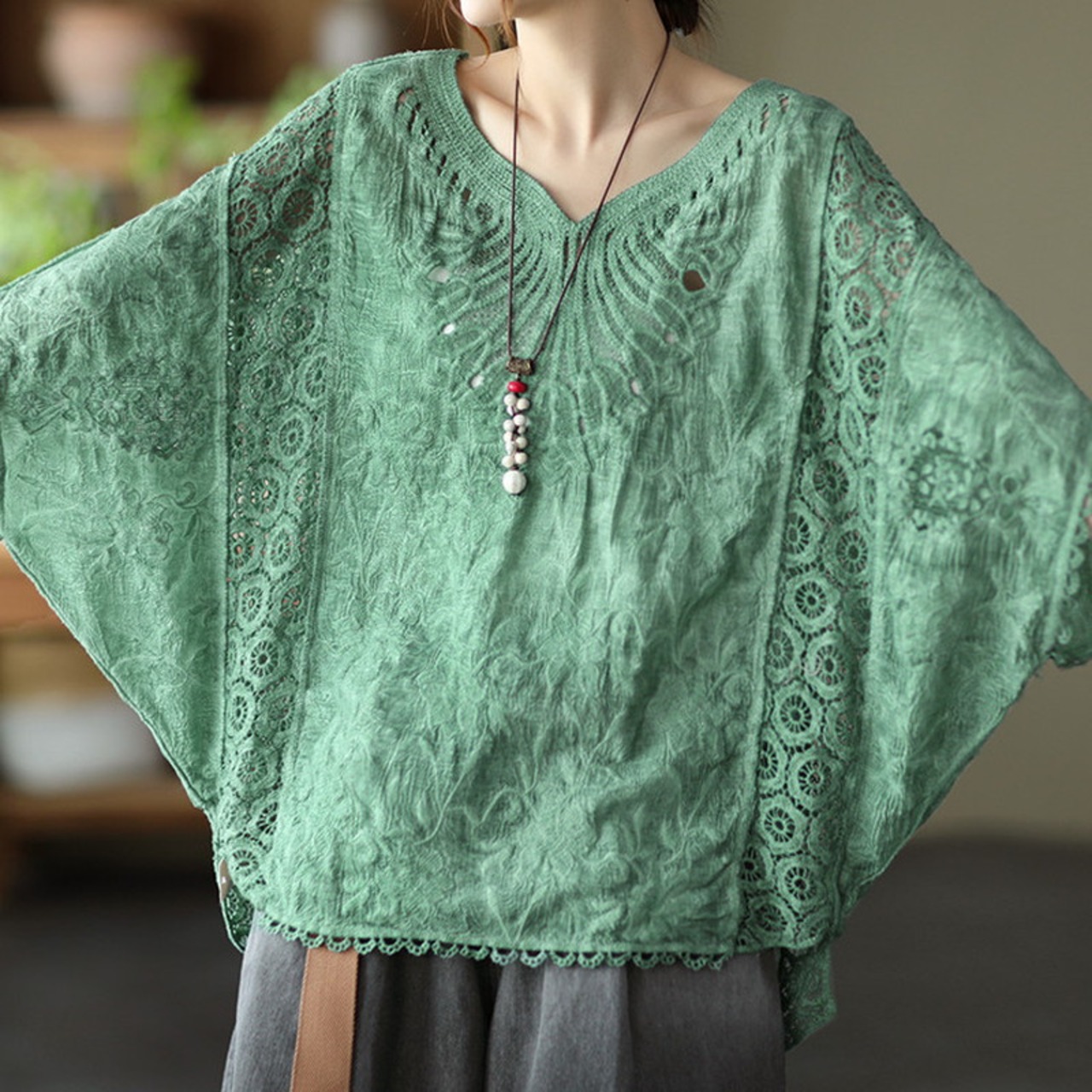 バットスリーブレースブラウス 6color A00313