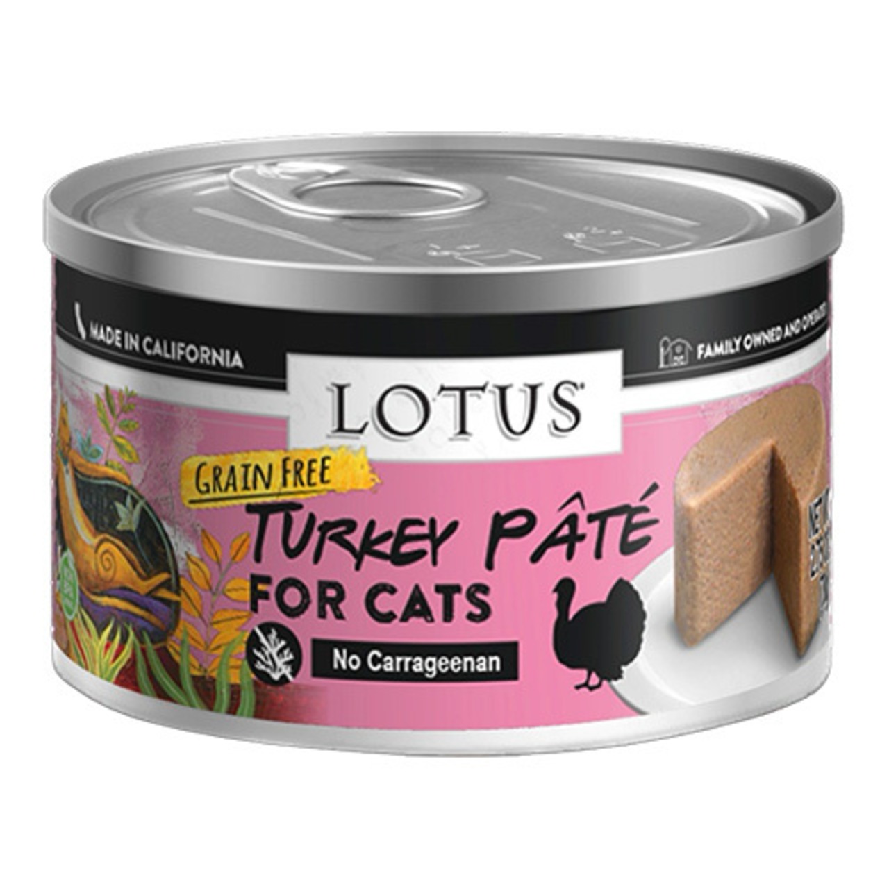 【ロータス(キャットターキーパテ)】ターキーを主原料に、レバーや貝、果物を混ぜた滑らかな食感のパテ缶