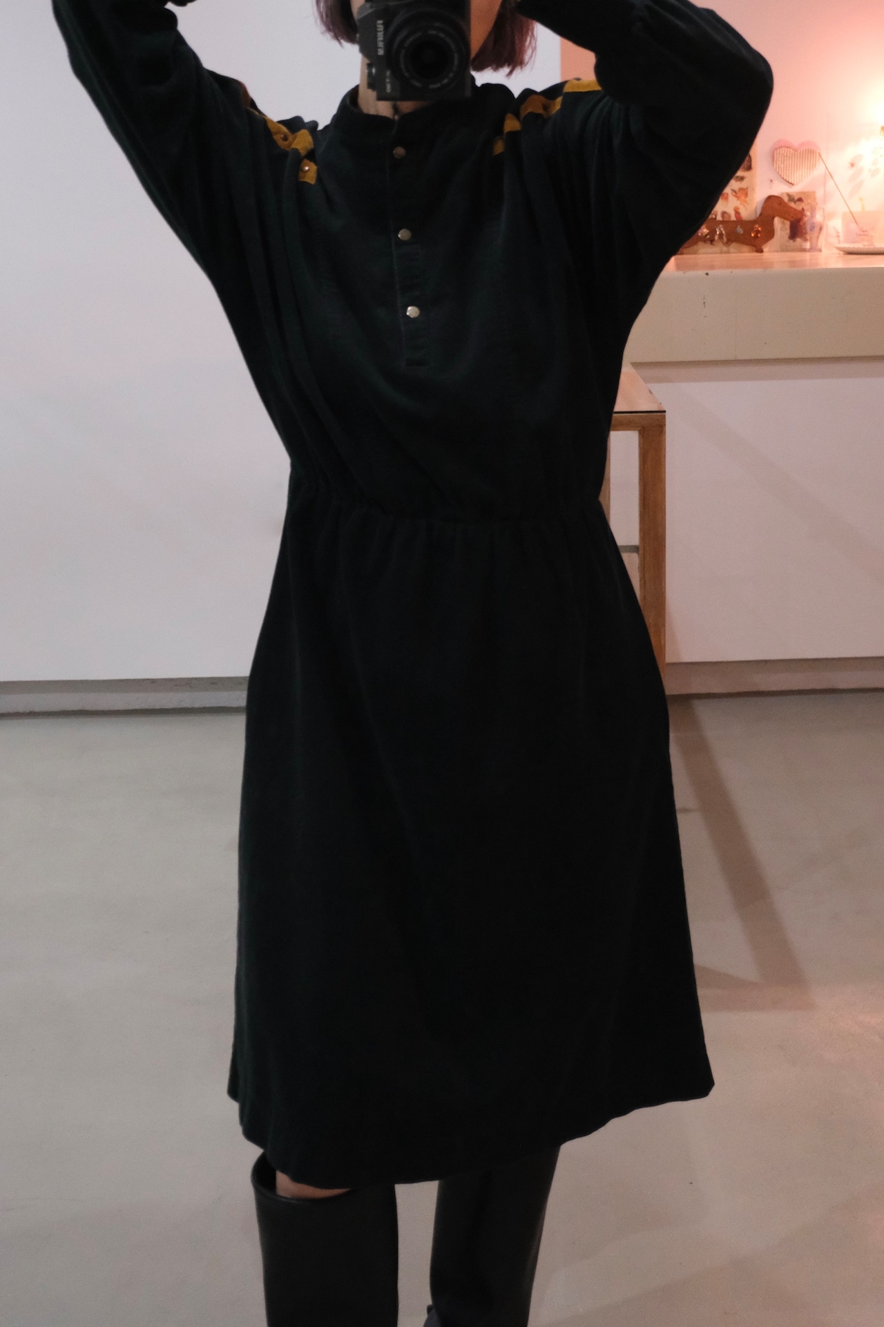 Black corduroy long sleeve shirt dress