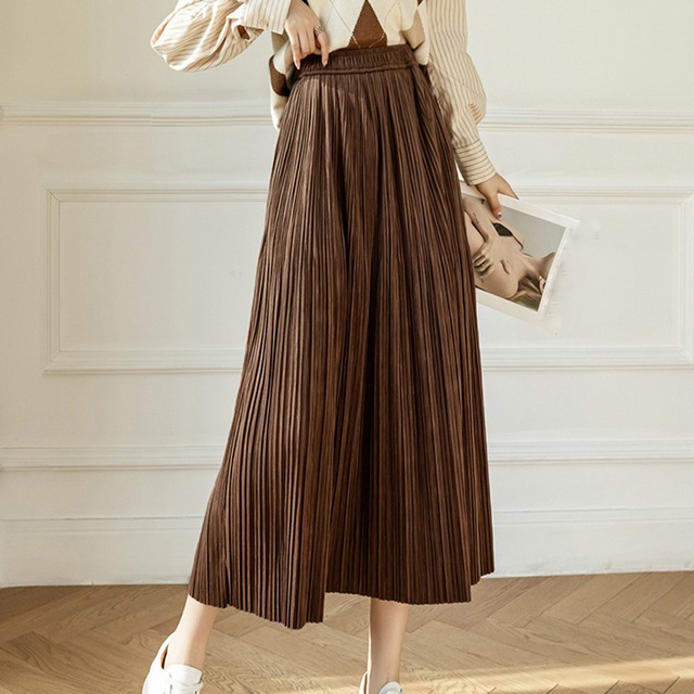 ロングスカート レディース 送料無料 プリーツ ハイウエスト ウエストゴム 秋冬 131991