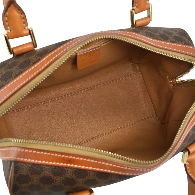 CELINE セリーヌ マカダム ショルダーバッグ ブラウン ブラゾン型押し PVC レザー 2way ボストンバッグ vintage ヴィンテージ オールド haxmcm