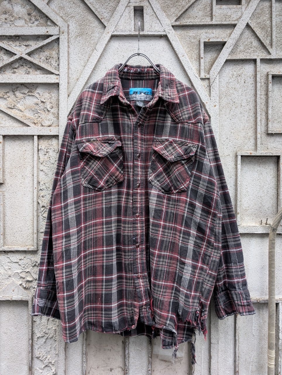 "BTC" damage flannel shirt