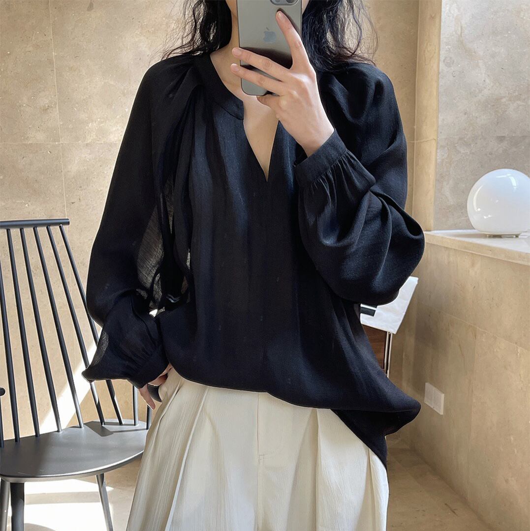 Vネックシースルーブラウス K0181