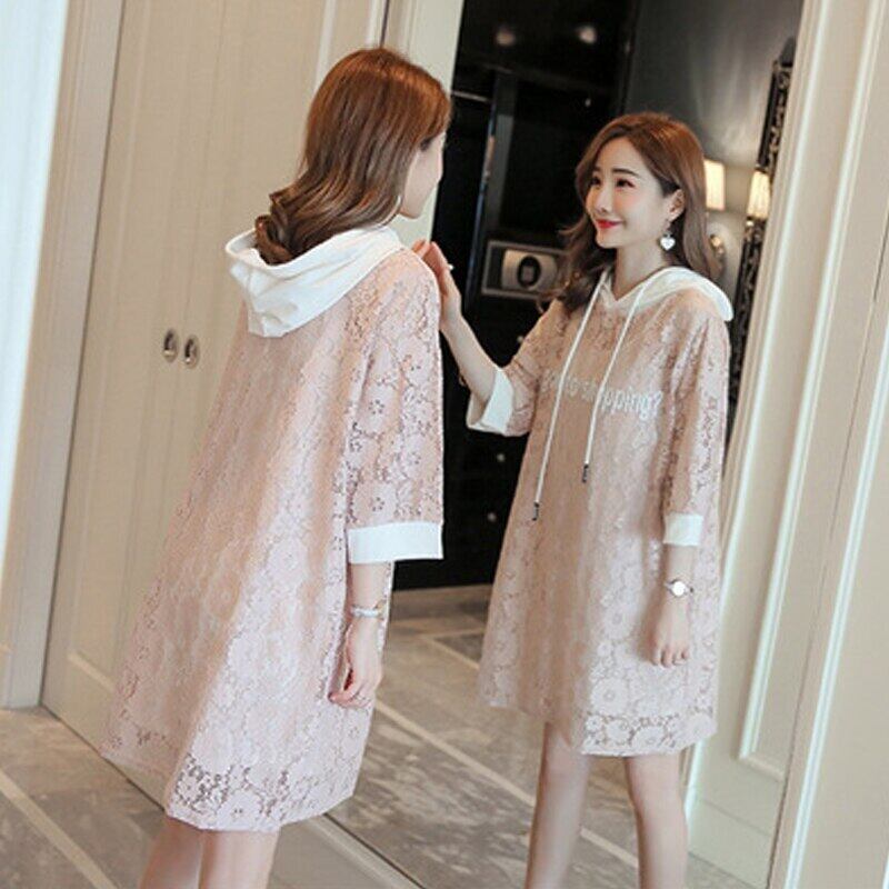 【新作】【送料無料】 夏の妊娠中の女性のドレスセクシーなレースのフード付きドレスレター妊娠中のルーズマタニティドレスプラスサイズ 大きめサイズ サマー 夏物 AL expec388617346898