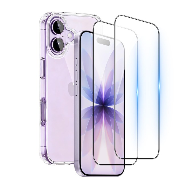 CHRICY 対応 iPhone 17 用の 2個強化ガラスフィルム+ 1個TPU シリコン ケース iPhone 17 保護フィルム 透明 TPU ケース 硬度9H 耐衝撃 貼り付け簡単 フィルム 黄変防止 耐水性 指紋防止 気泡ゼロ 落下防止